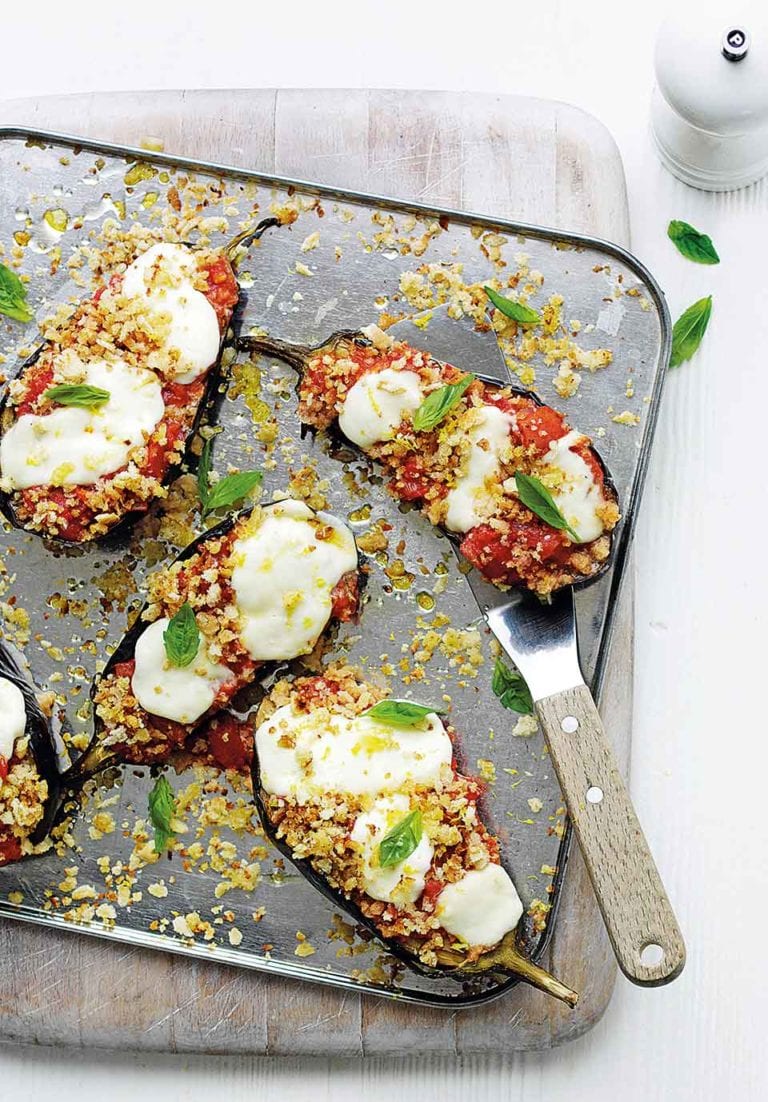 Roasted aubergines with lemon breadcrumbs