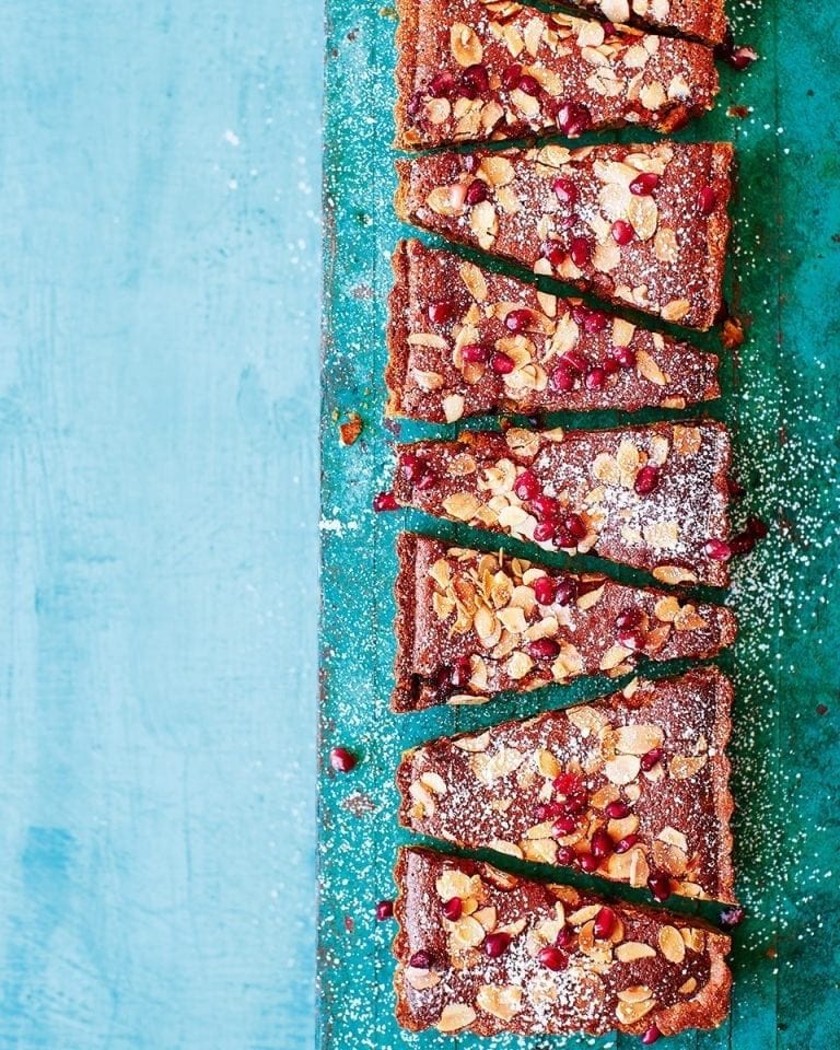 Pomegranate and orange blossom bakewell tart