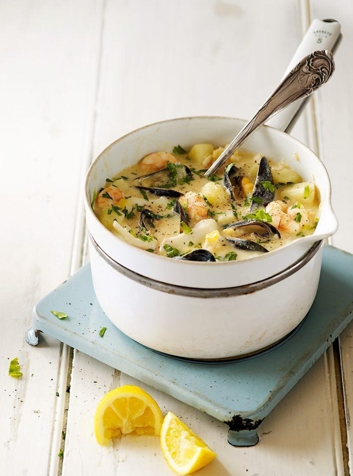 Healthier seafood chowder