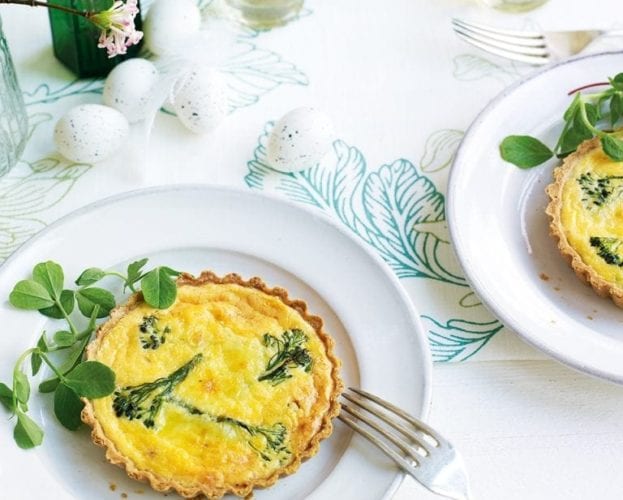 Purple sprouting broccoli and wensleydale tarts
