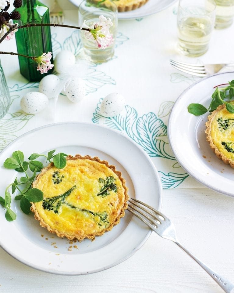 Purple sprouting broccoli and wensleydale tarts