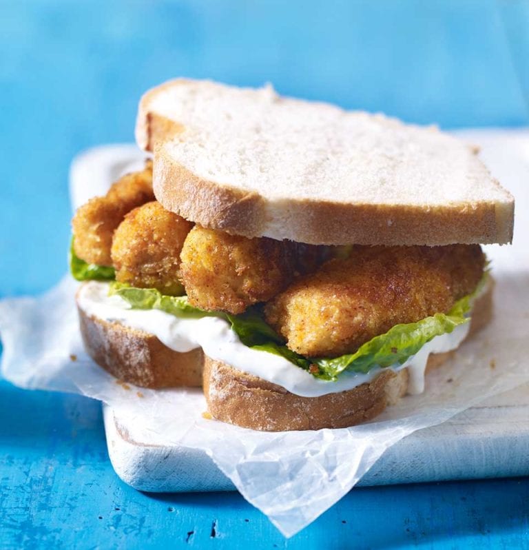 Quick and easy spiced fish finger sandwich recipe