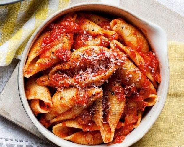 Conchigilie pasta with rich tomato sauce