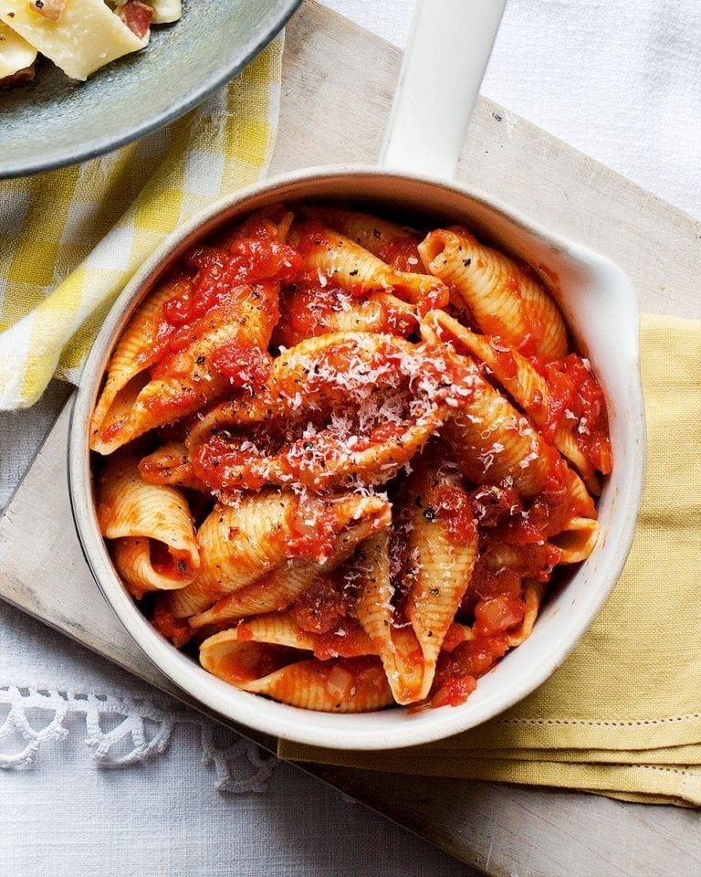 Conchigilie pasta with rich tomato sauce recipe | delicious. magazine