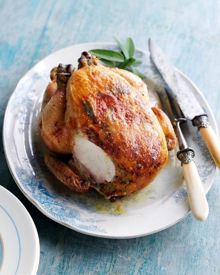 Sage and pancetta-stuffed roast chicken