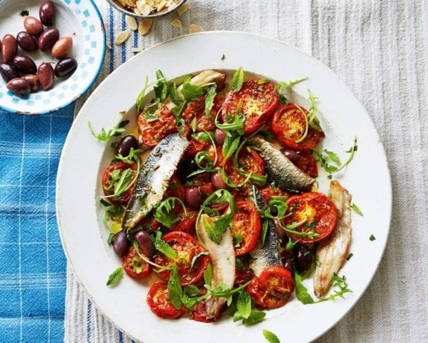 Roasted tomato and sardine salad