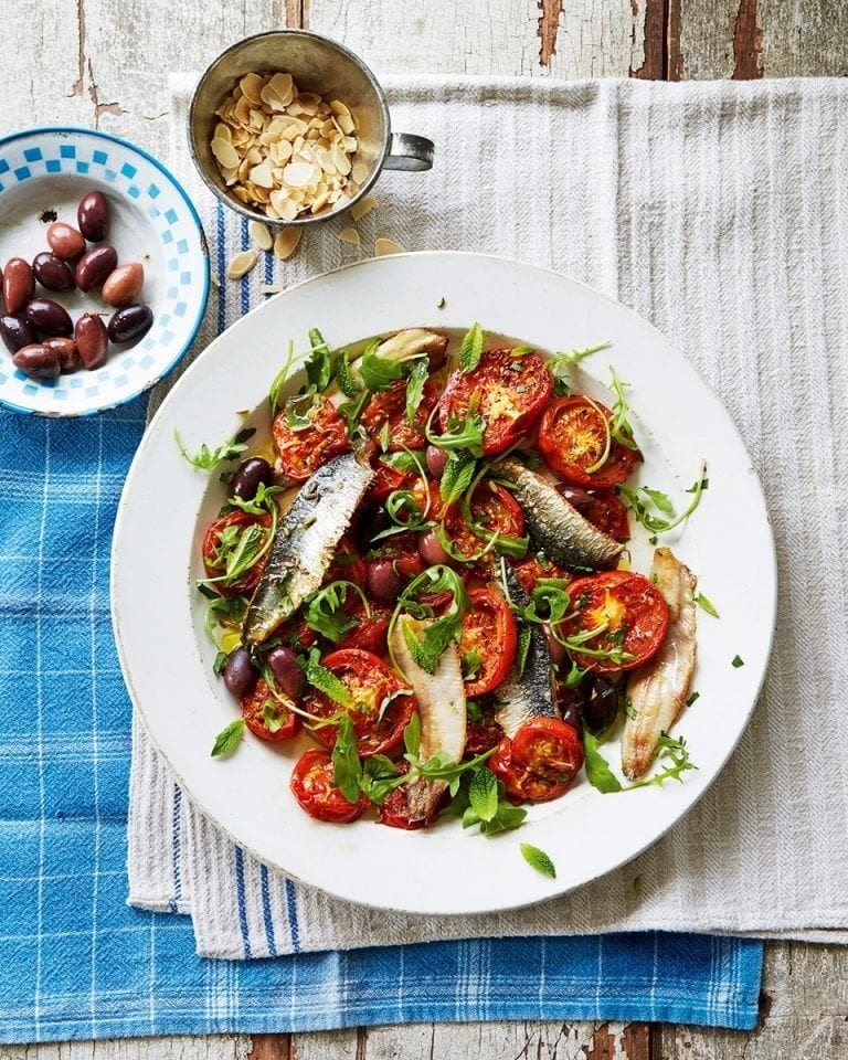 Roasted tomato and sardine salad