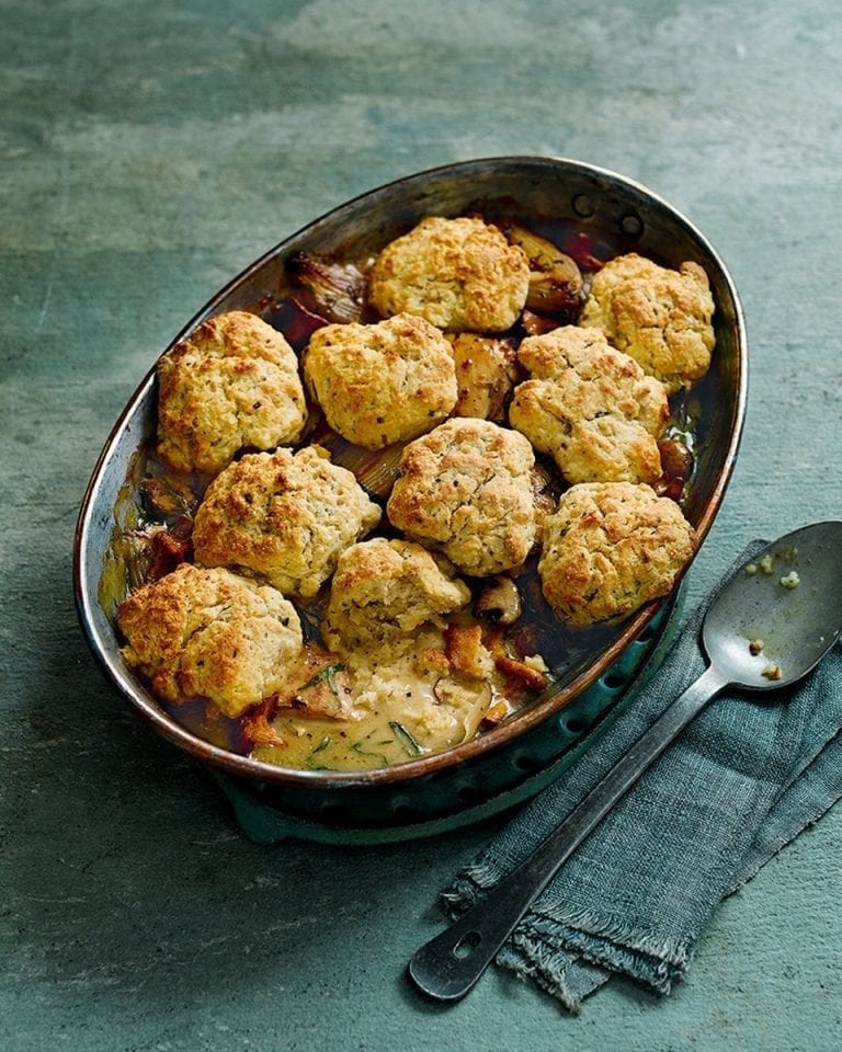 Chicken, mushroom and riesling cobbler