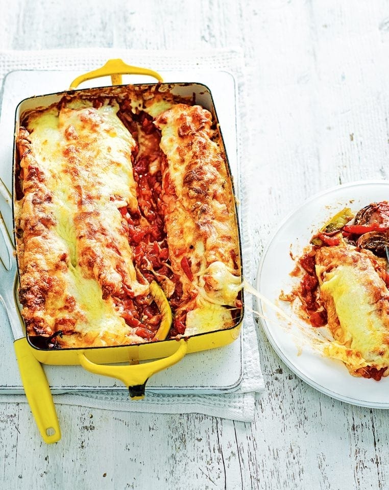 Red pepper and courgette enchiladas