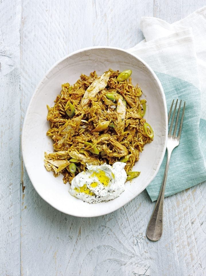 Spiced chicken pilaf with mint yogurt