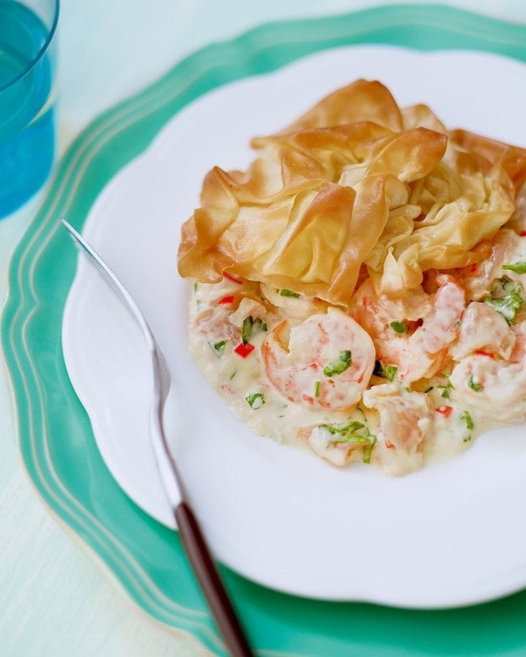 Prawn and salmon pie