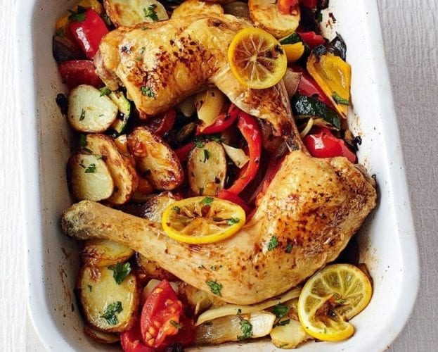 Bacon-wrapped chicken traybake