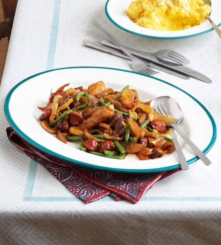 Pork, chorizo and fennel stir-fry