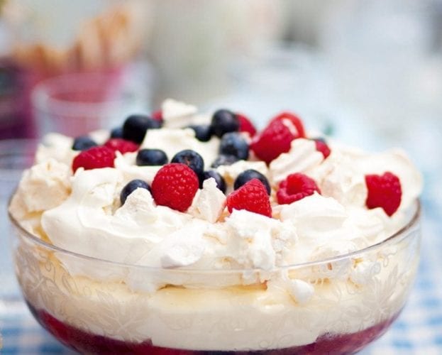 Lemon syllabub and passion fruit trifle