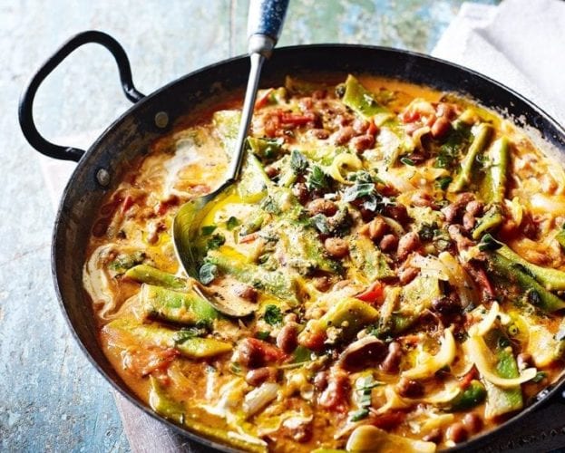 Borlotti and runner beans with sage, tomato and garlic