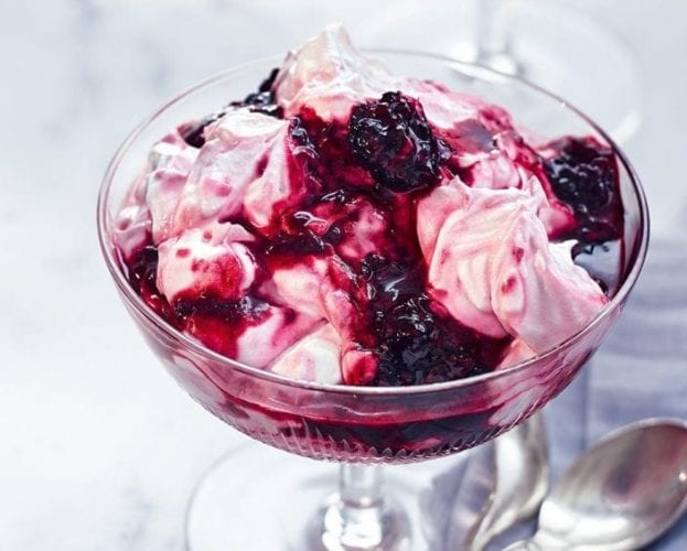 Blackberry, mint and elderflower fool
