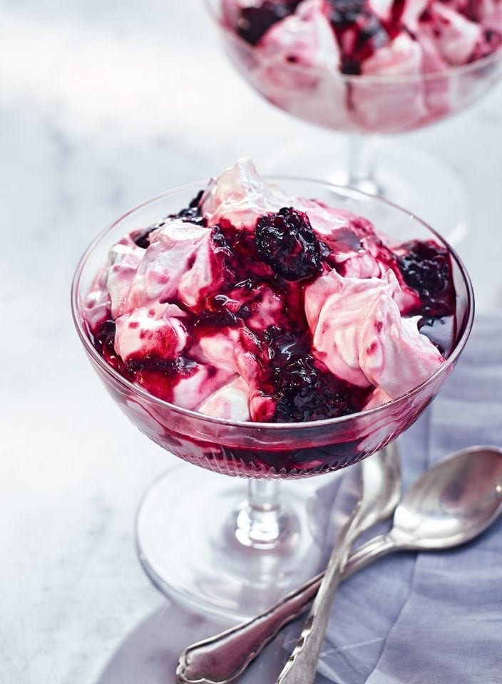 Blackberry, mint and elderflower fool