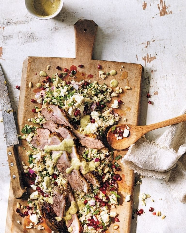 Chia minty yogurt lamb with wholewheat couscous salad