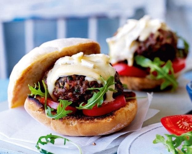 Beef burgers with smoky sweet potato wedges