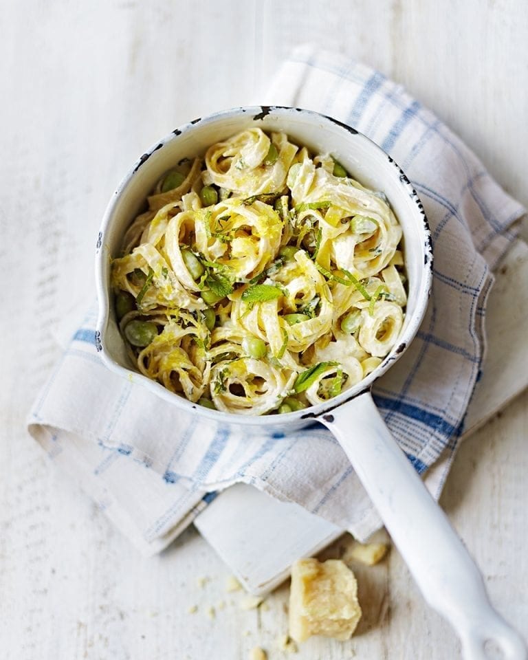 Broad bean and ricotta tagliatelle