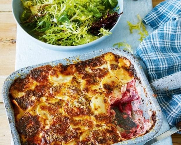 Celeriac, sage and black garlic gratin