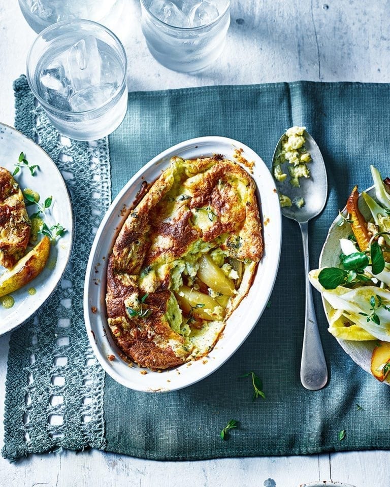 Roasted pear and blue cheese soufflé recipe delicious. magazine