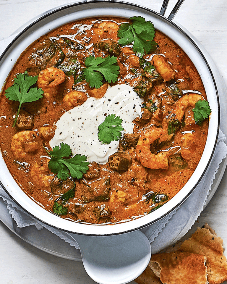 Prawn, sweet potato and okra curry