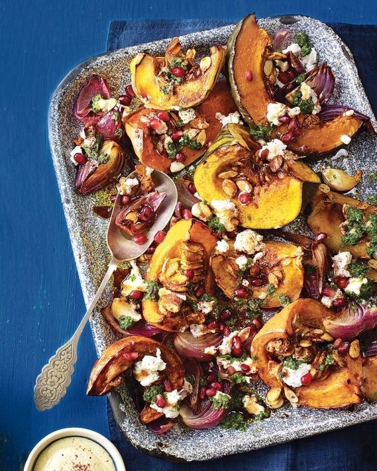 Roast pumpkin with green charmoula and tahini