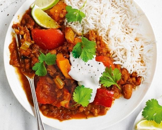 Vegan chilli with rice