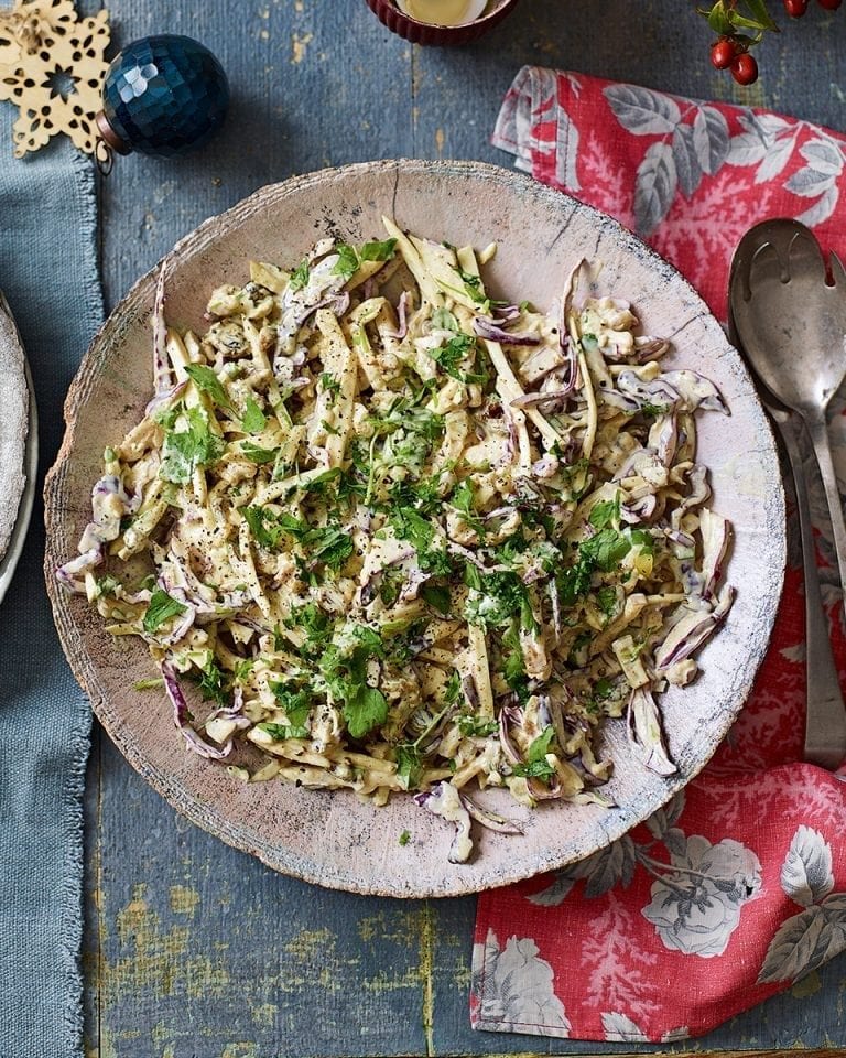 Curried celeriac, red cabbage, pear and walnut coleslaw