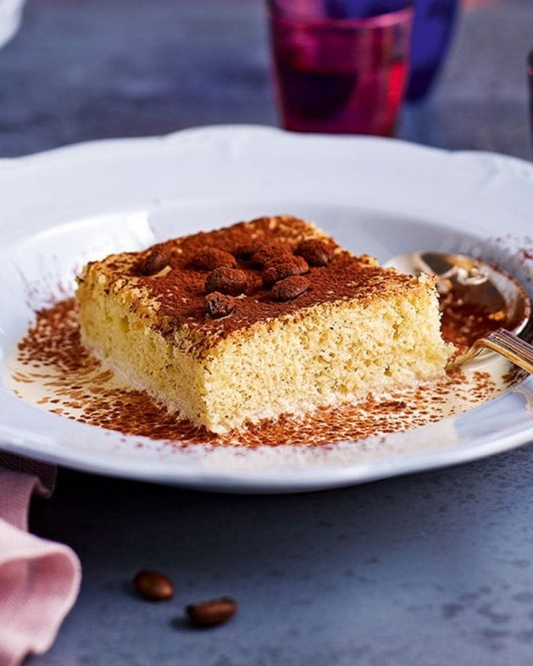 Tres leches cake with white russian syrup