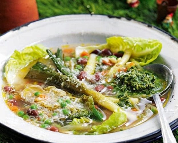 Spring minestrone soup with pesto