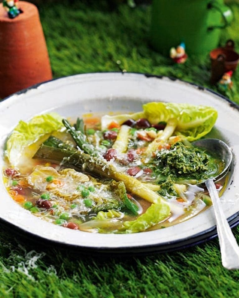 Spring minestrone soup with pesto