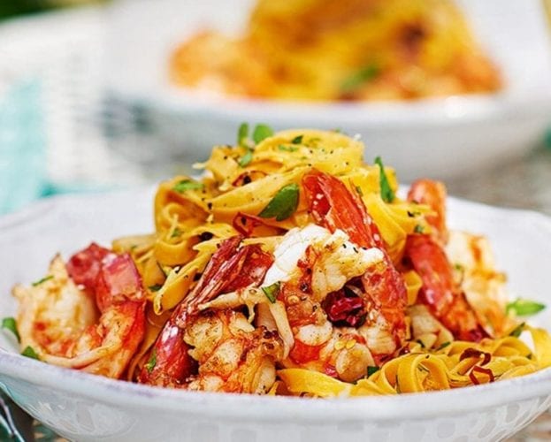 Saffron and prawn tagliatelle
