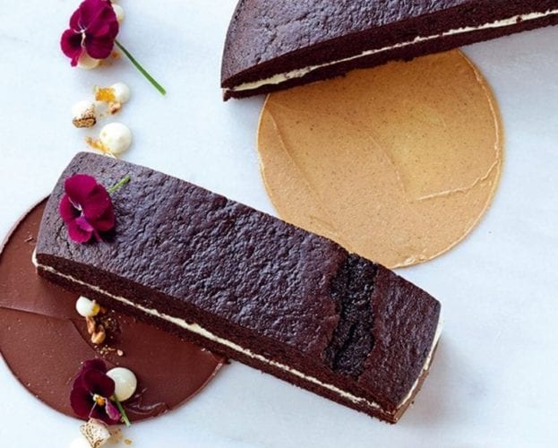 Stout and chocolate cake cut into slices