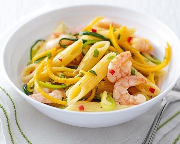 Quick prawn, courgette and squash pasta