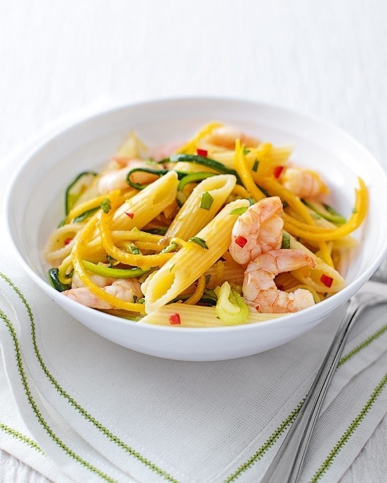 Quick prawn, courgette and squash pasta