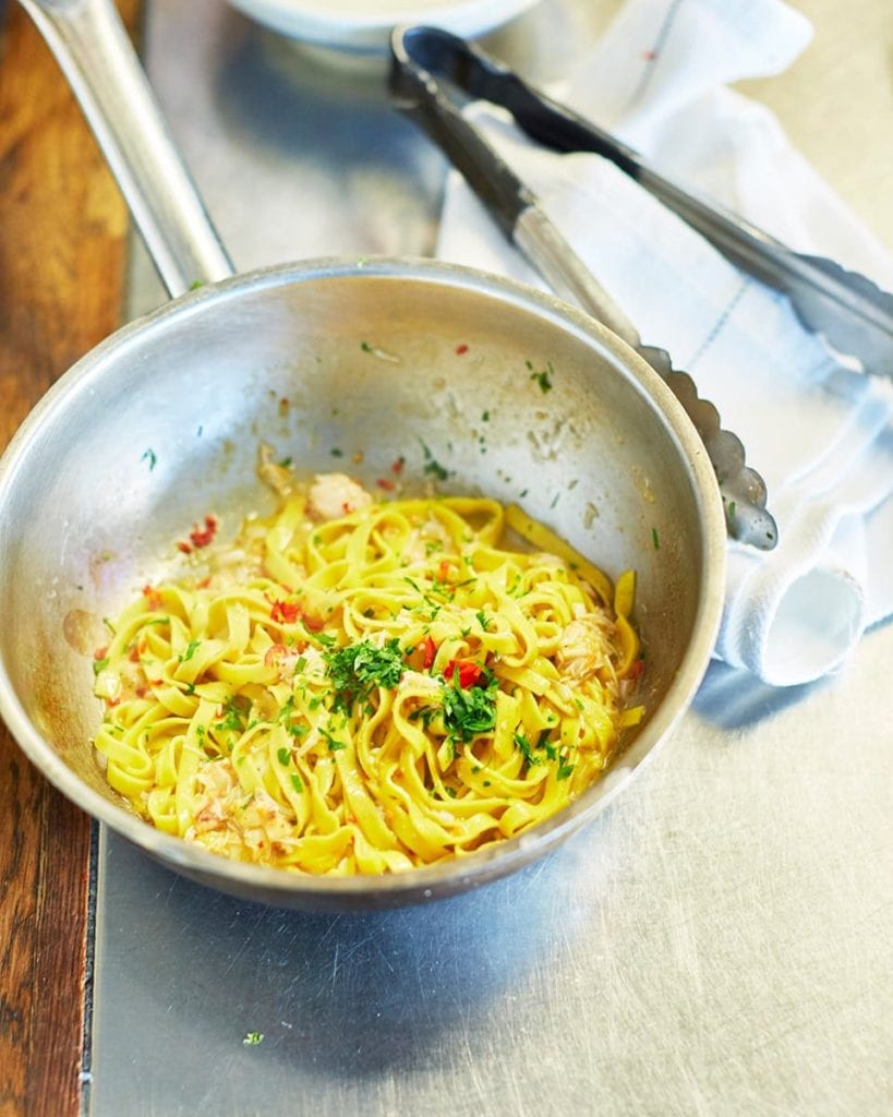 Image of crab linguine still in the pan