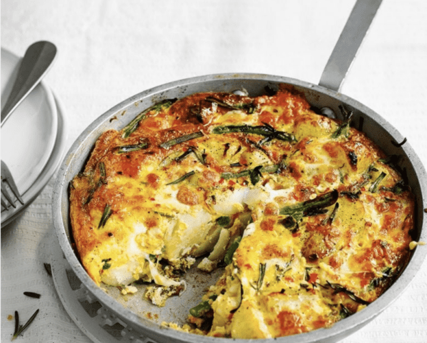 New potato, bean and mozzarella frittata