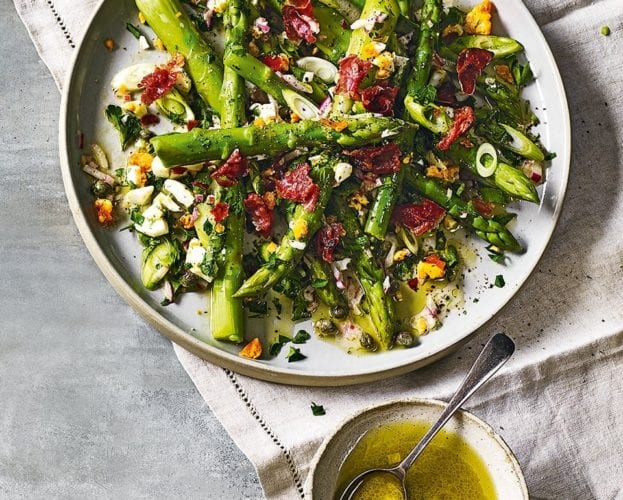 Steamed asparagus and egg mimosa salad