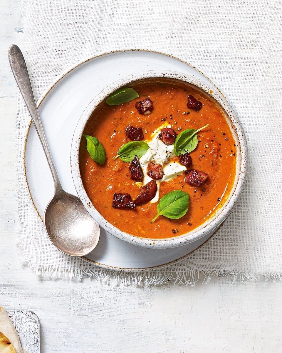 Smoky bacon and tomato soup recipe delicious. magazine