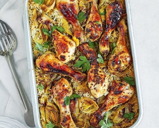 Honey and mustard baked chicken and rice