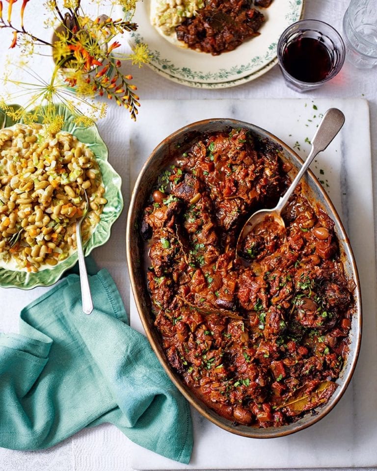 Georgia’s peppered and braised shoulder of lamb with flageolet beans