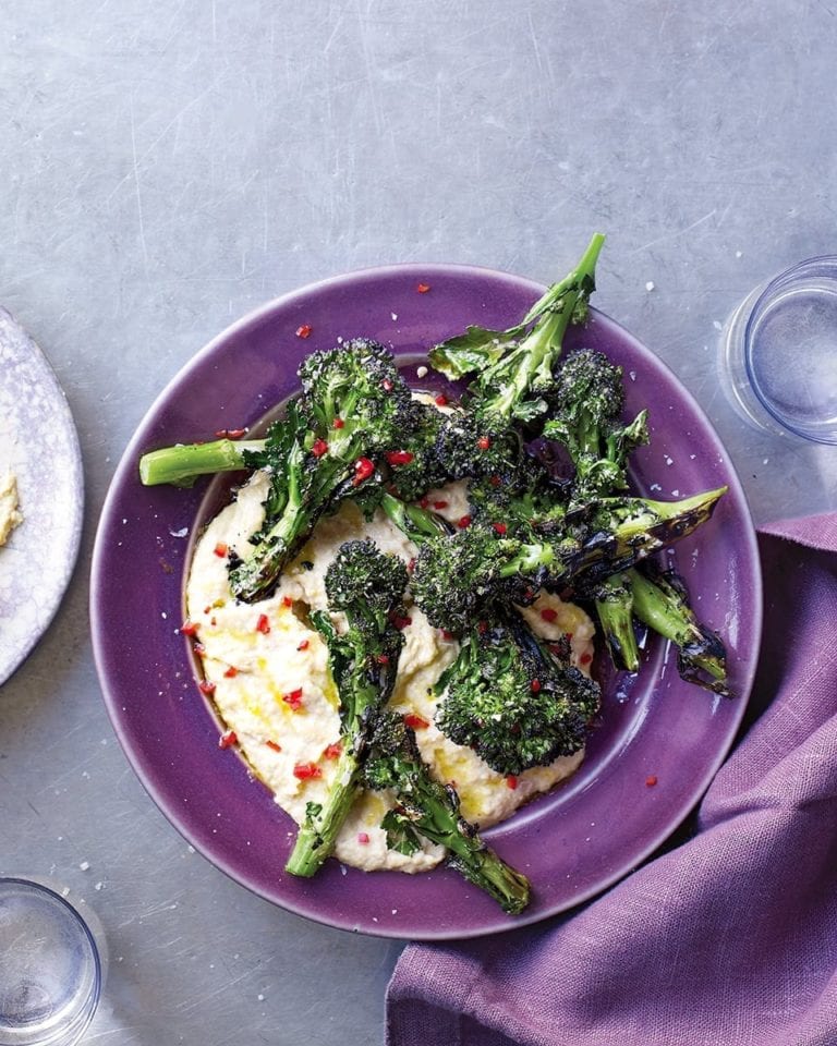 Charred broccoli with anchovy and tahini sauce