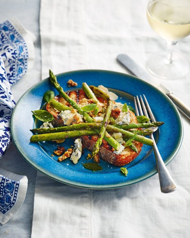 Russell’s asparagus, gorgonzola, walnut and mint bruschetta