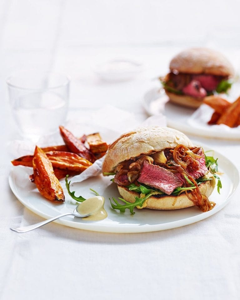 Steak sandwiches with sweet potato fries