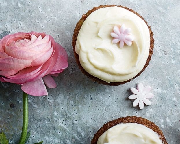 Carrot cupcakes with floral decoration