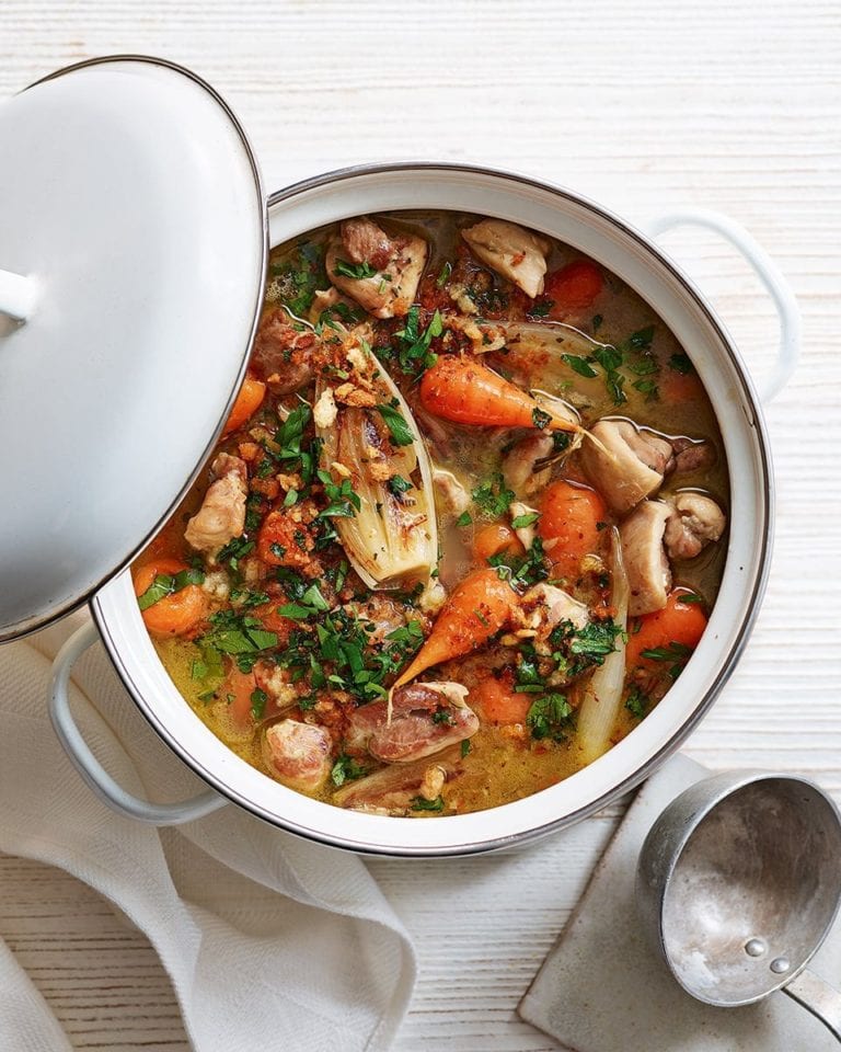 Chicken stew with lemon and herb crumb topping