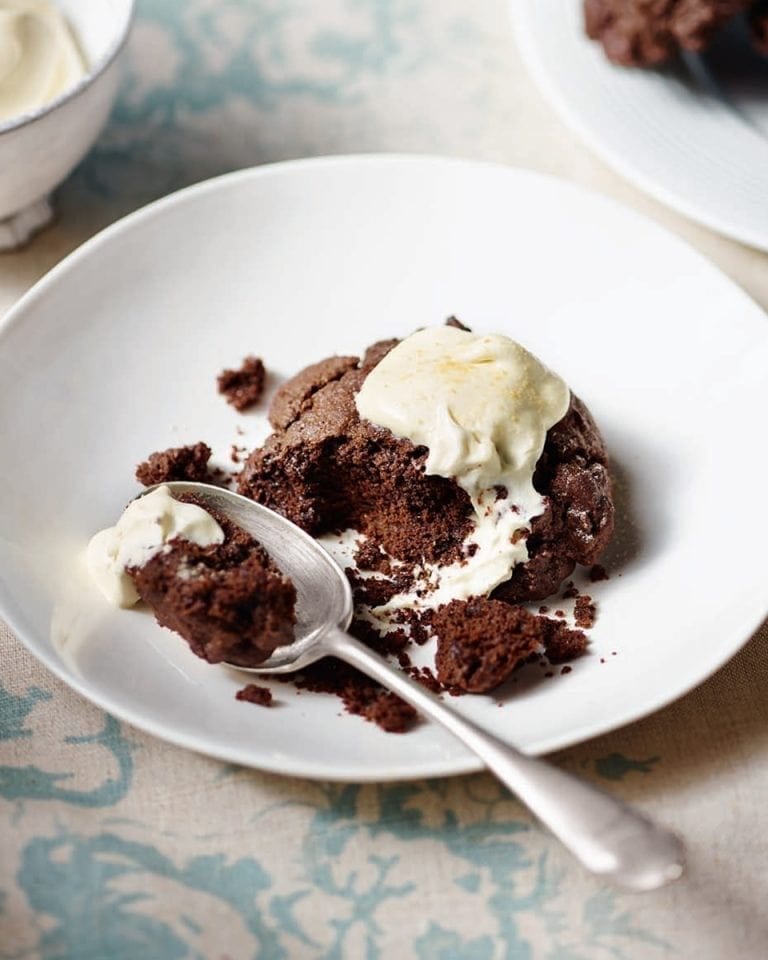 Warm double chocolate cookies and malted vanilla cream