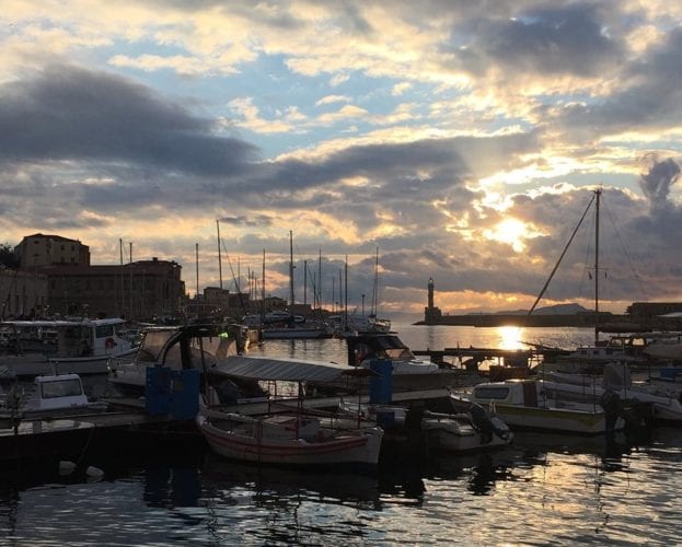 image of crete's port during dusk